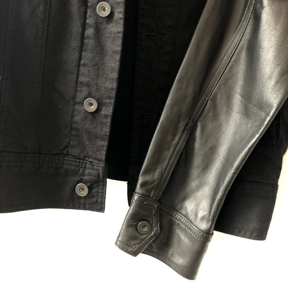 Rag & Bone Black Denim Jacket with Leather sleeves
